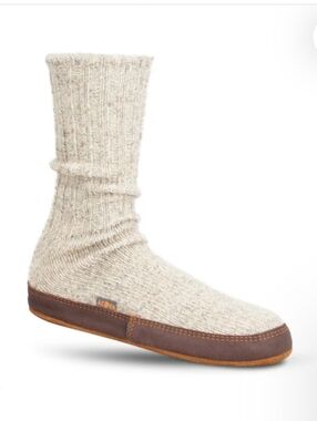 Acorn Slipper Socks M (6-7); W (7.5-8.5) Wool Knit Leather Original Classic Gray